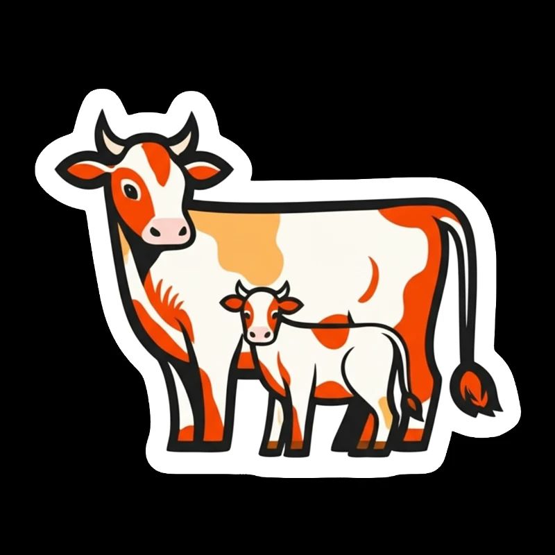 Kuh mit Kalb – Bauernhof Liebe im Comic-Stil