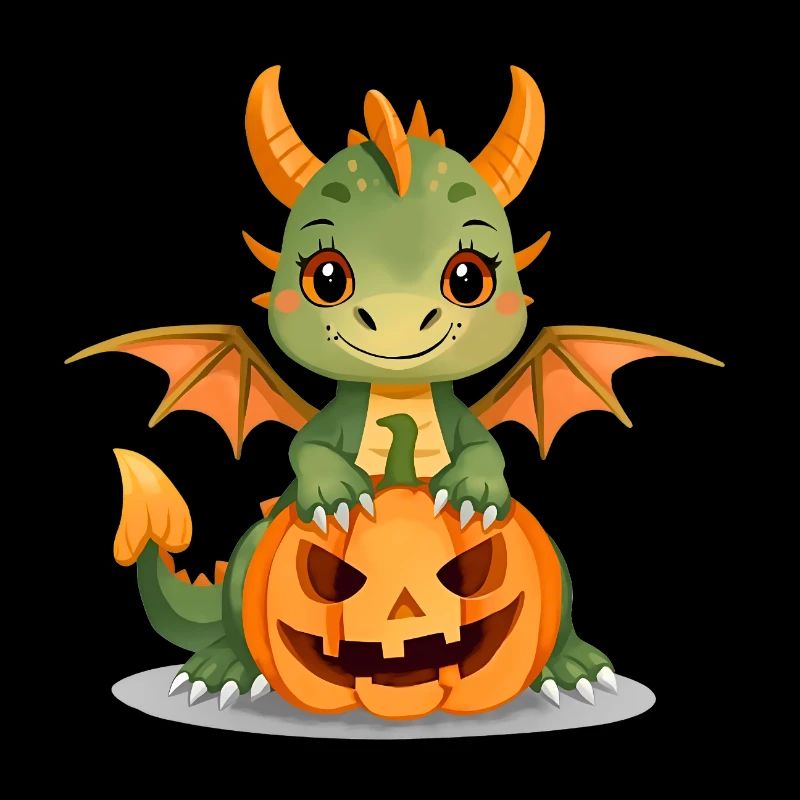 Mignon dragon vert avec citrouille d’Halloween