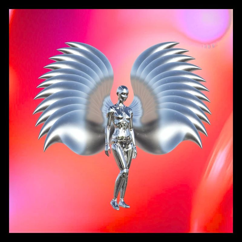 Cyber angel design in red neon gradient