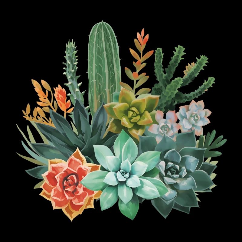 Succulentes et cactus Composition à l’aquarelle