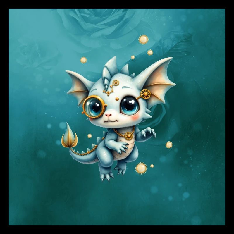 Steampunk Drache Blaues Monokel