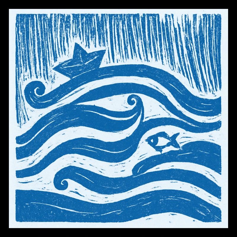 Schiff auf Welle - Linolschnitt