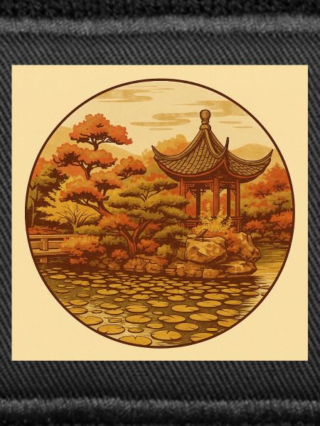 Herbstliche Zen-Pagode im Kreis