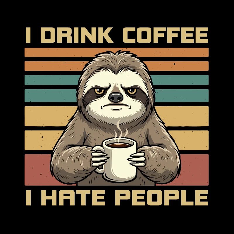 Grumpy Funny Sloth Drink Coffee and Hate People