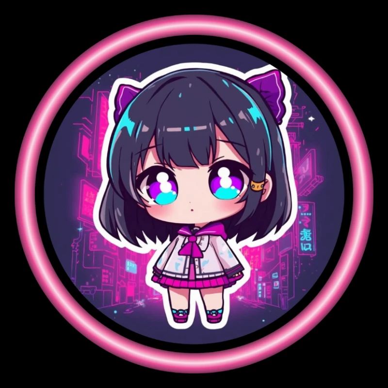 Neon-Chibi in Cyberstadt