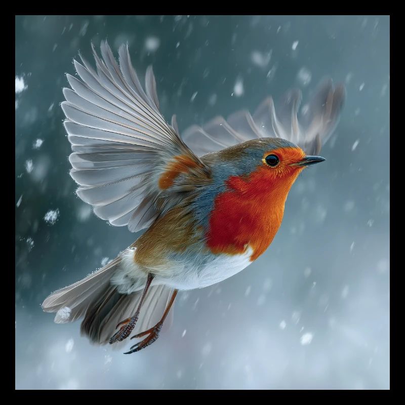 Robins flying in the snow Winter magic in flight