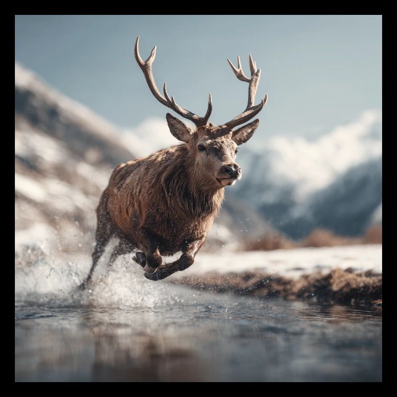 Springender Hirsch in den Alpen