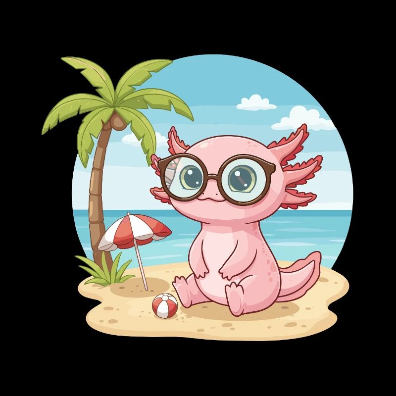 Süßer Axolotl mit Brille Strandsommerurlaub