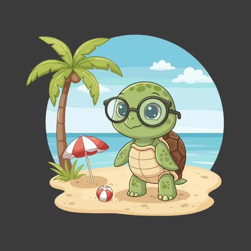 Cute Turtle with Glasses Beach Summer Vacation