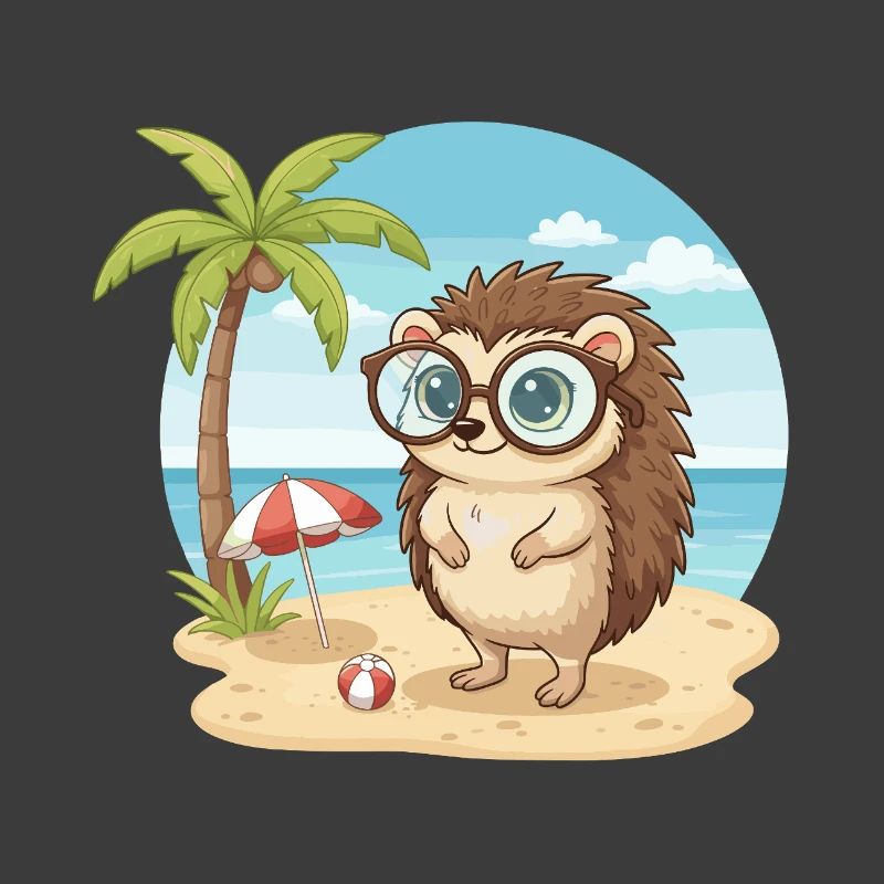 Cute Hedgehog with Glasses Beach Summer Vacation