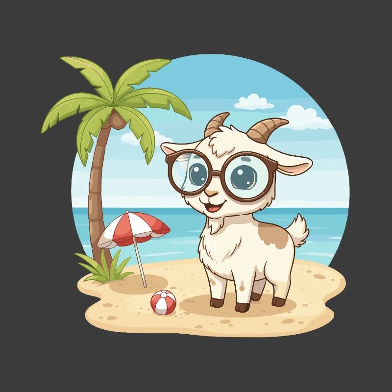 Cute Goat with Glasses Beach Summer Vacation