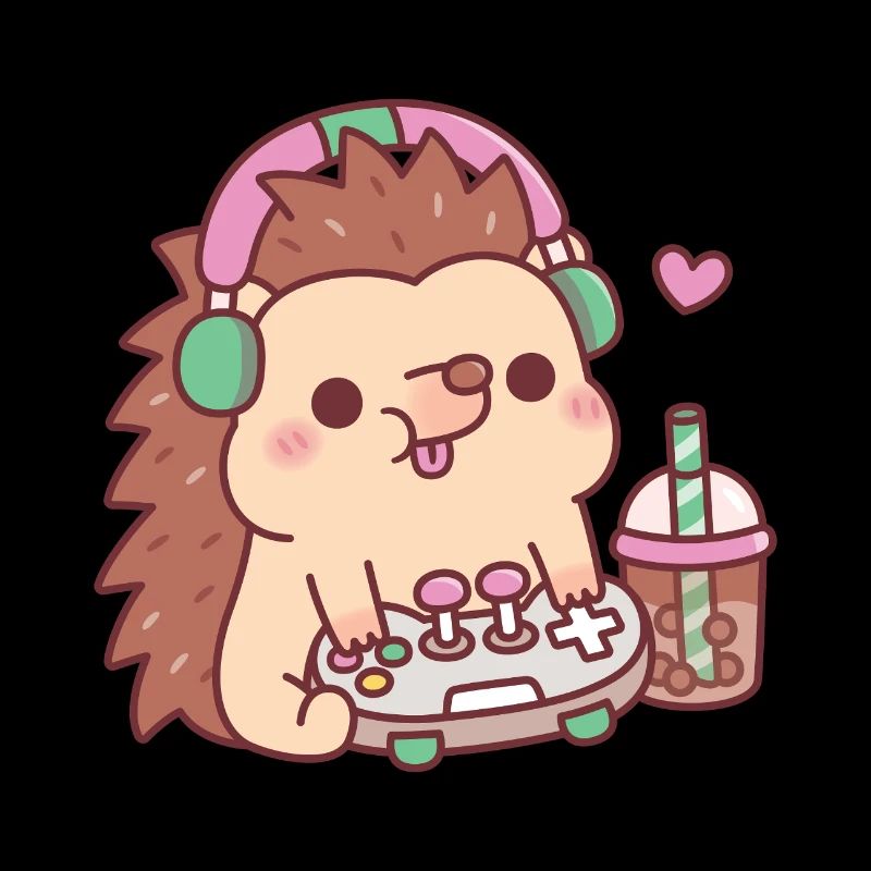 Hérisson mignon avec manette de jeu et thé boba