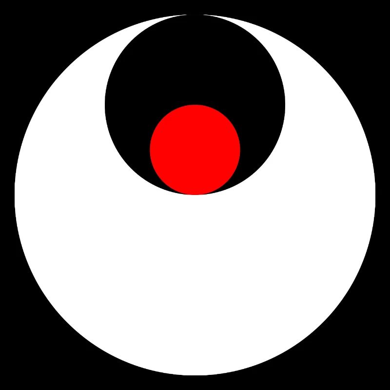 3 circles, white, black and red