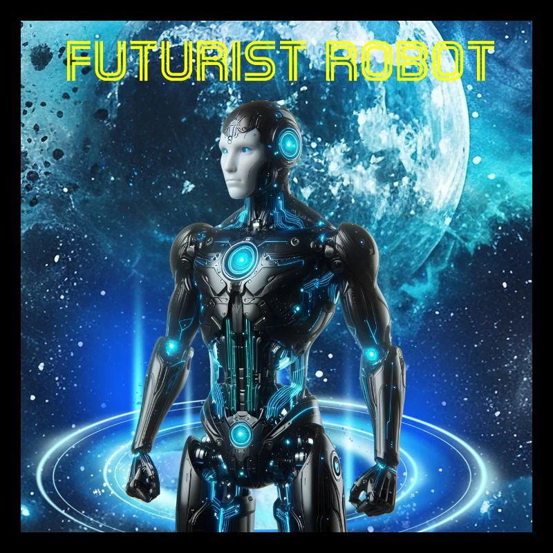 Futuristic robot in the neon cosmos