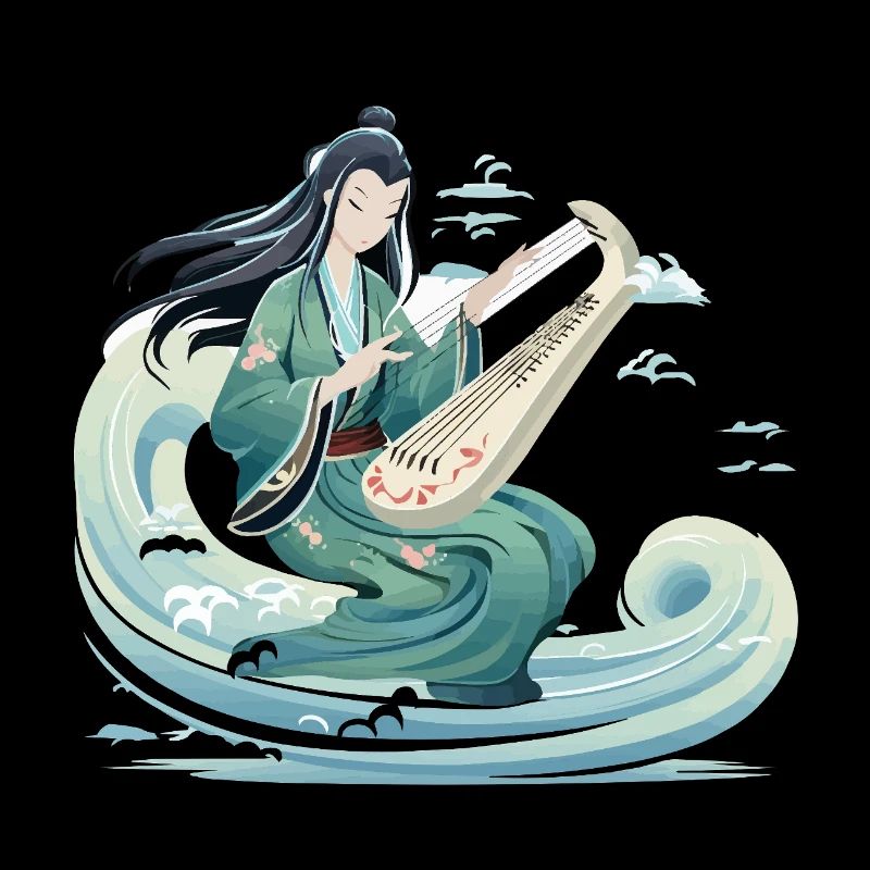Maître du Guqin sur la Vague de la Mer