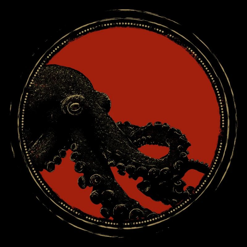 Red Circle Ink Octopus Vintage
