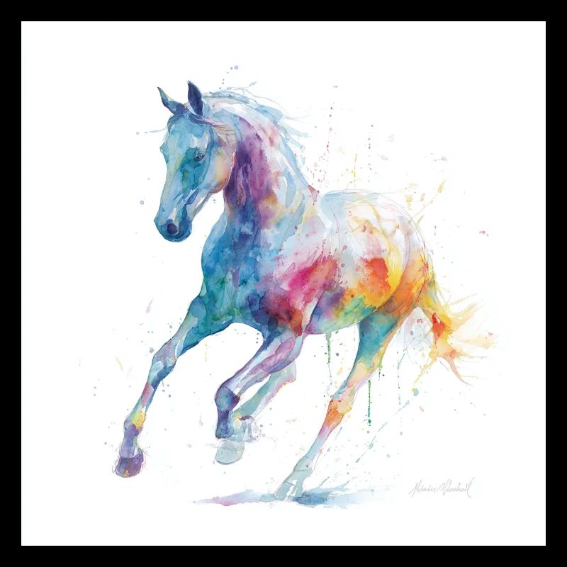 Rainbow Watercolor Horse in Motion