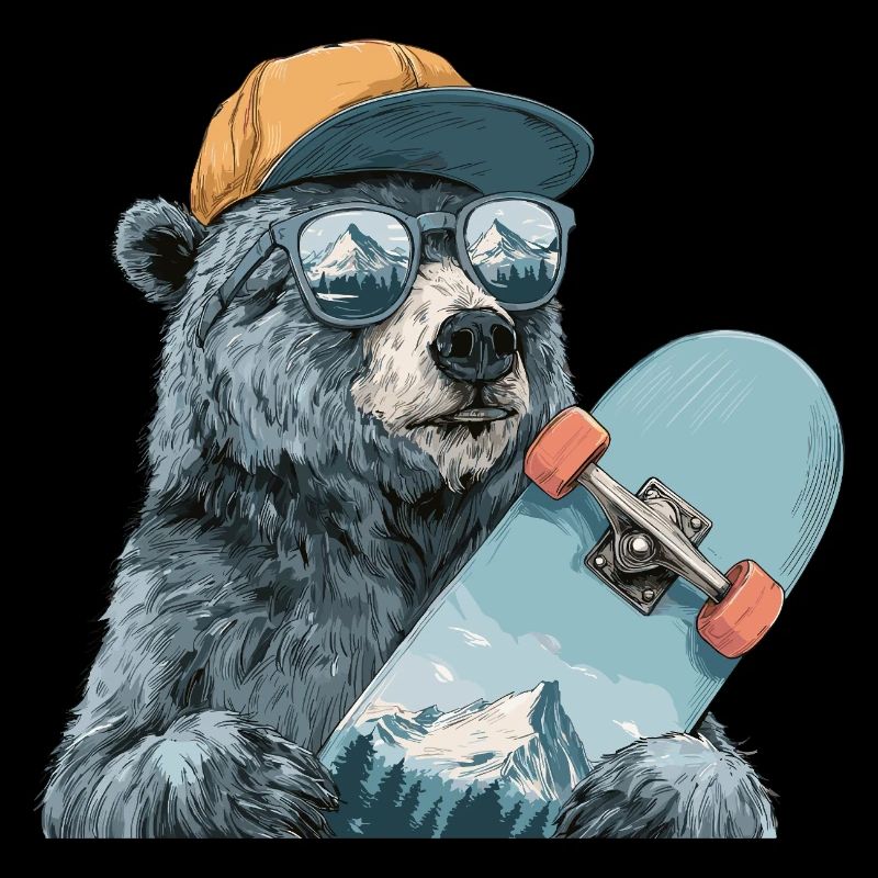 Bär Skater mit Bergreflexion