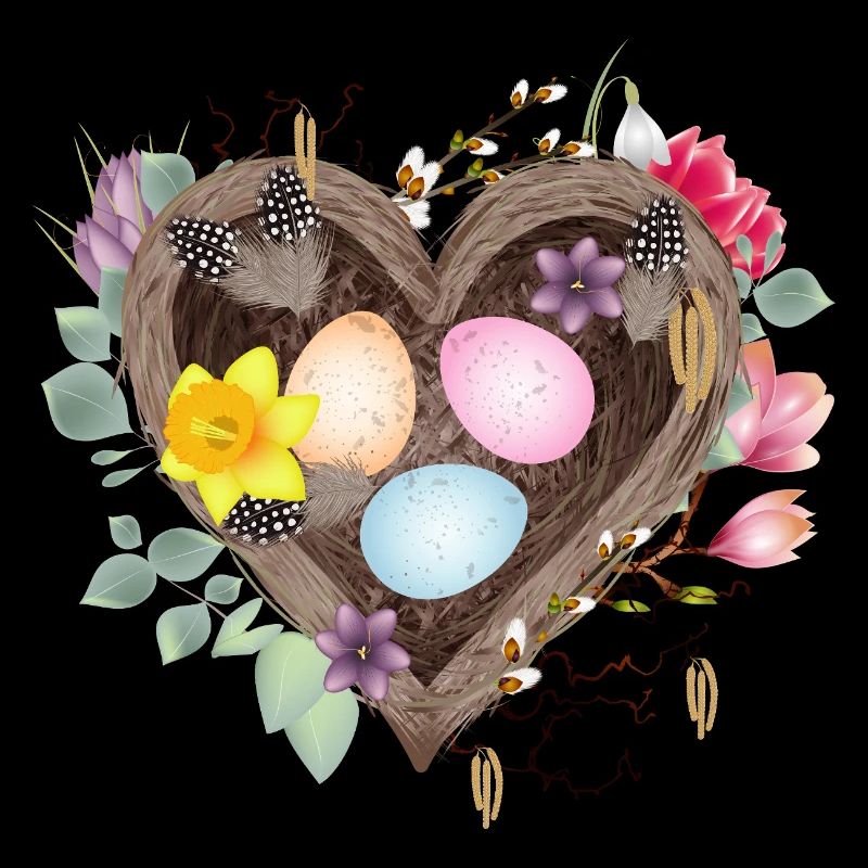 Heart-shaped nest with colorful Easter eggs