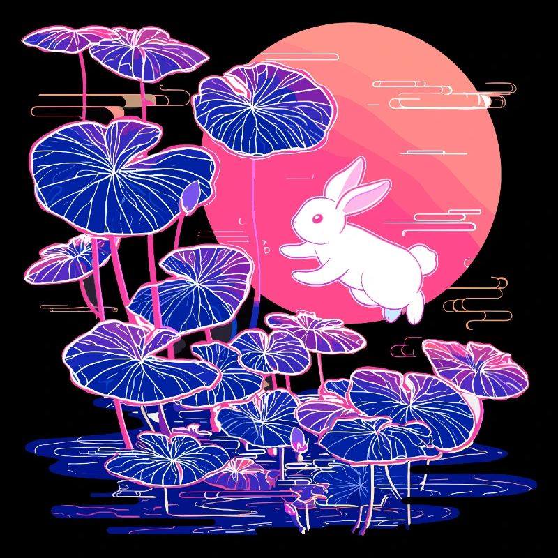 Neon bunny lotus forest in the evening light