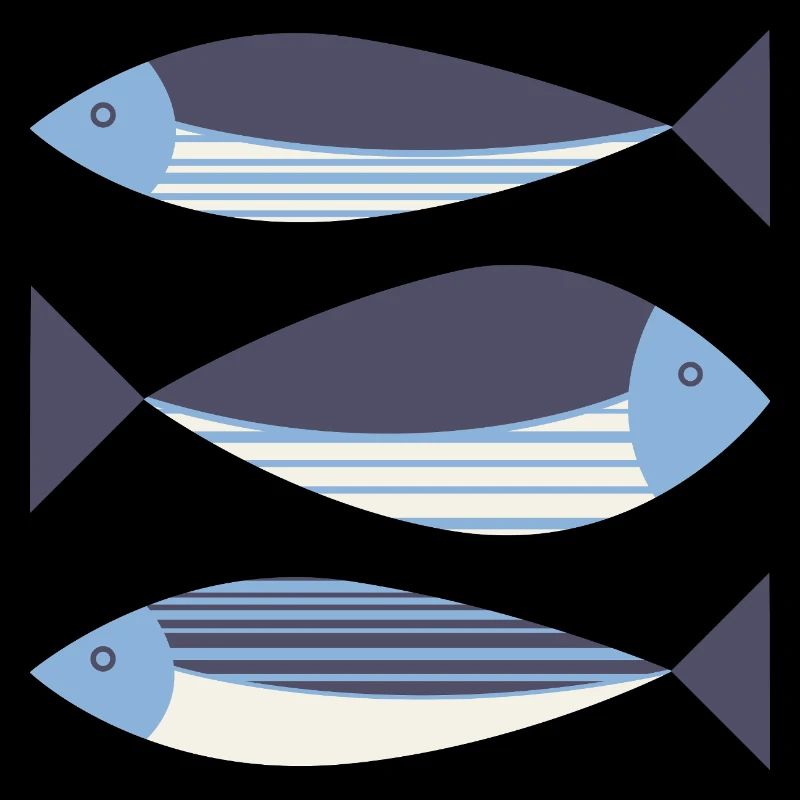 Illustrated Graphic Fish Dark Blue
