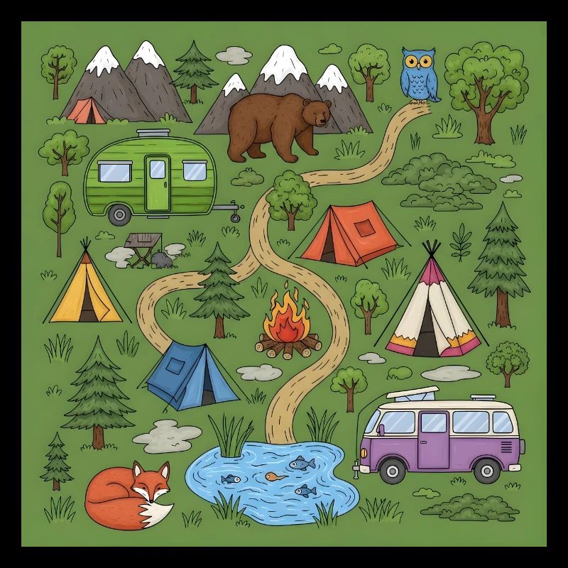 Waldcamping Abenteuer Illustration