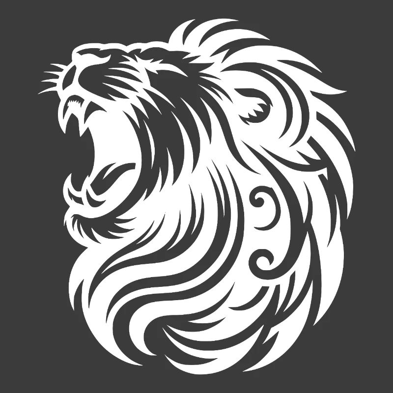 Roaring lion with elegant mane and teeth