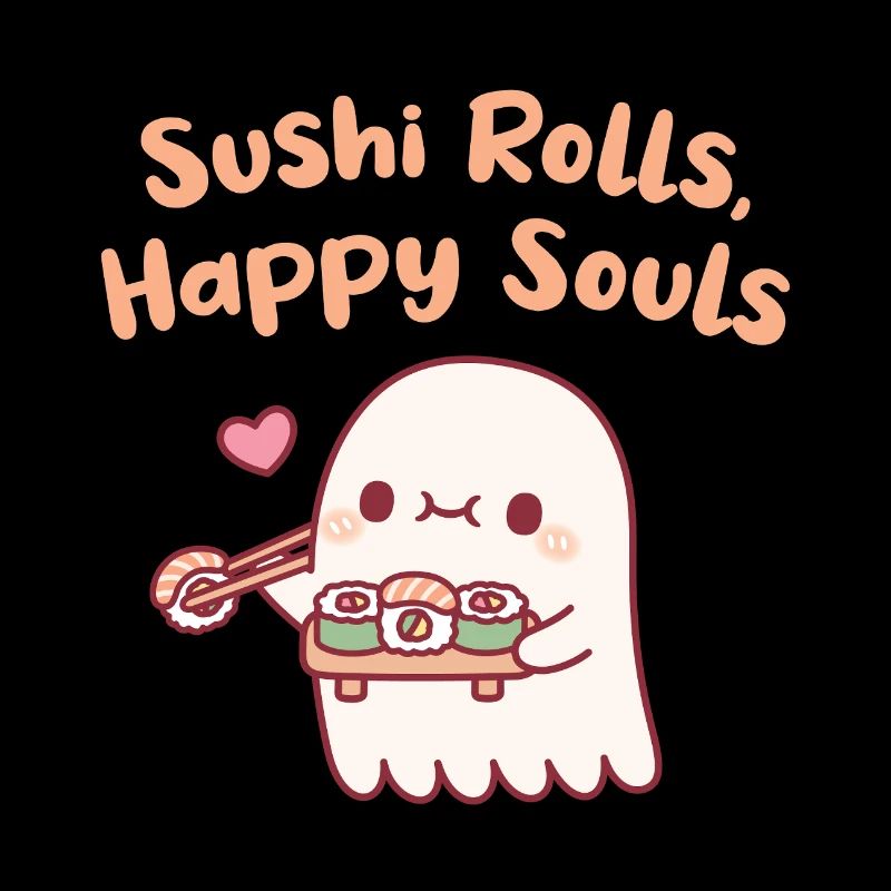 Mignons Ghost Sushi Rolls Âmes Heureuses Drôles