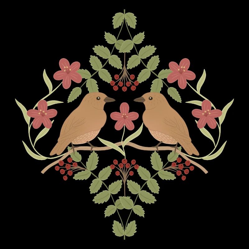 Oiseaux sur une couronne en fleurs