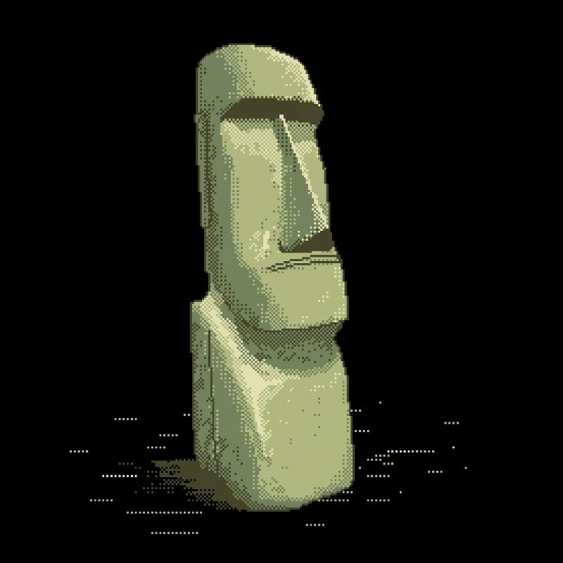 Retro Pixel Art Moai Easter Island Statue
