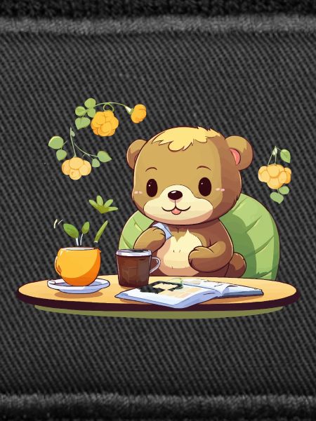 Cuddly bear on coffee