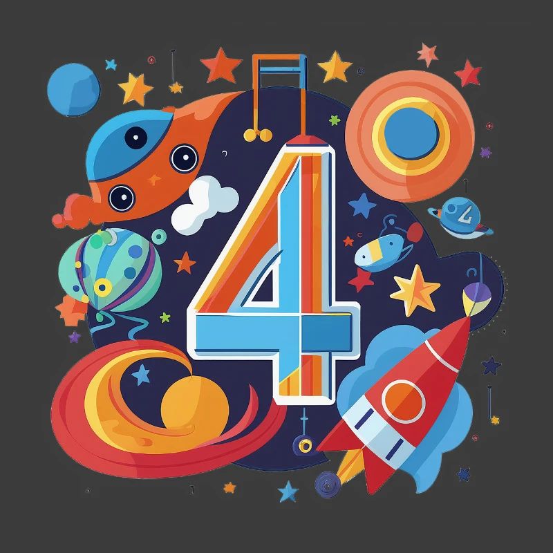 Space 4th Birthday Rocket World