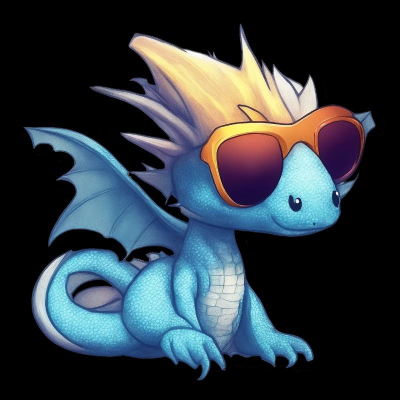 Kleiner Blauer Drachen mit Sonnenbrille