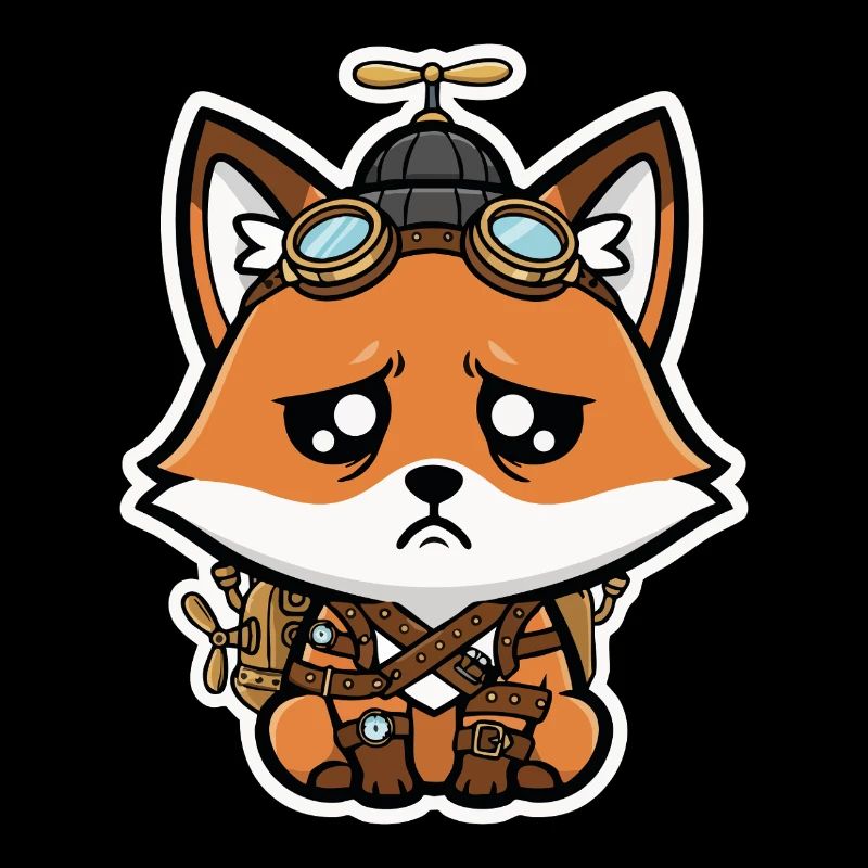 Petit Renard Aviateur Steampunk Triste Hélice