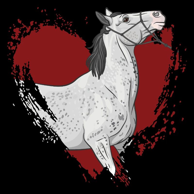 Ein graues Pferd und ein rotes Herz