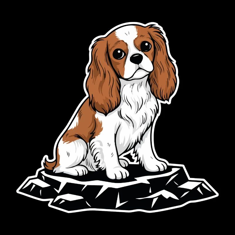Cavalier King Charles Dog on Rock Portrait