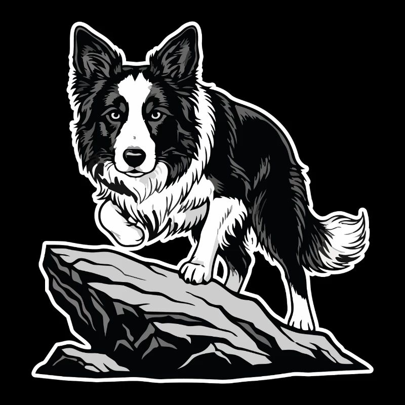 Chien Border Collie sur Rocher Portrait Agilité