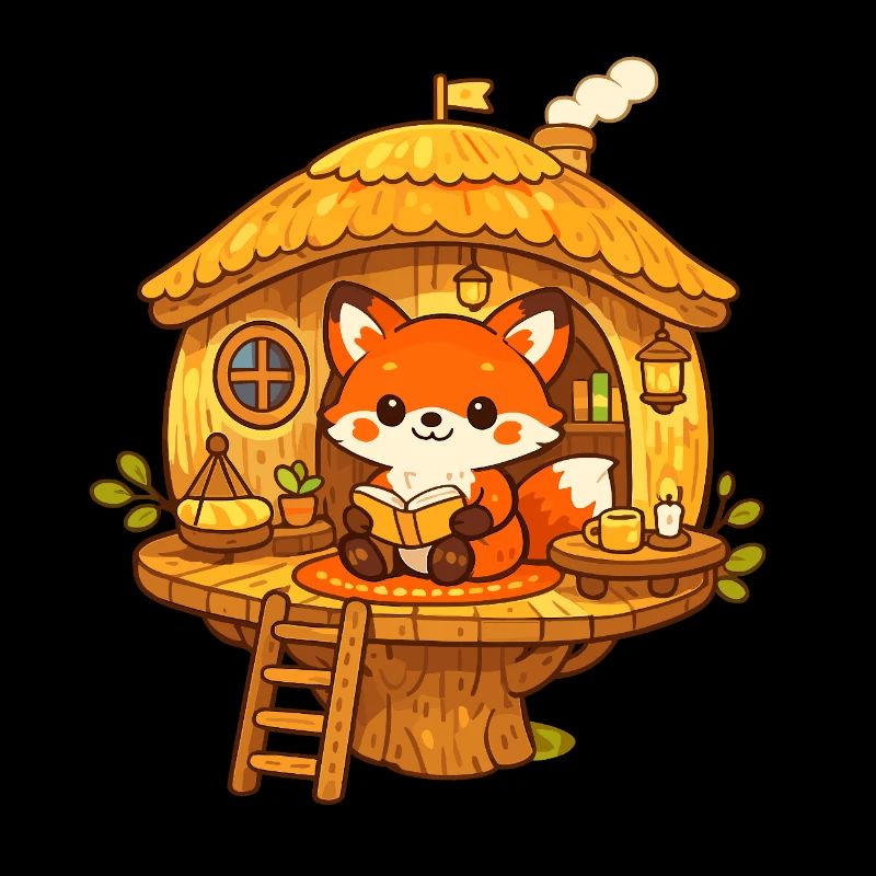 Lesender Fuchs im Baumhaus