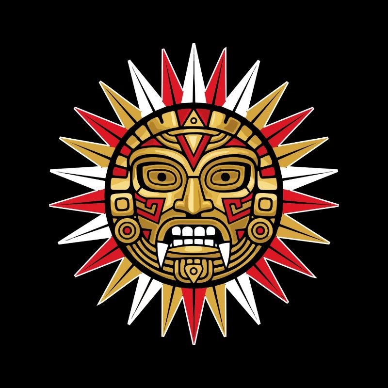 Sun Maya Inca Deity Red Gold Totem