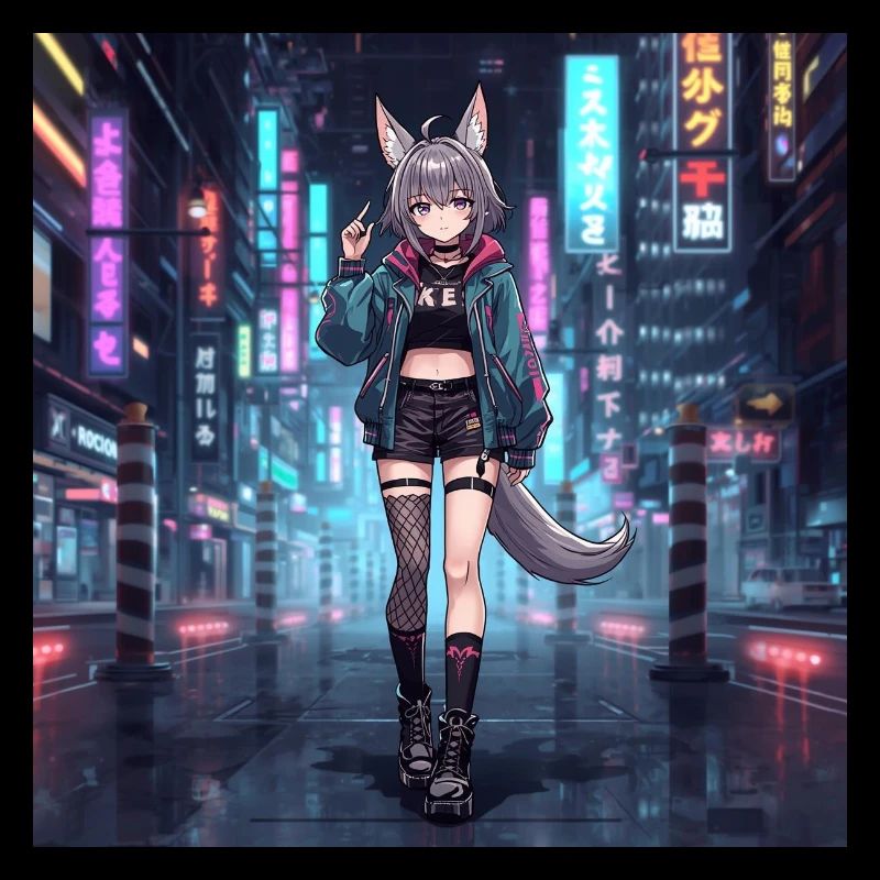 Neon Stadt Katzengirl