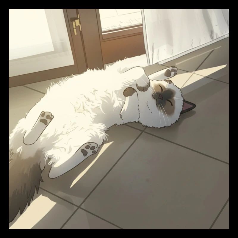 Le chat endormi sous les rayons du soleil