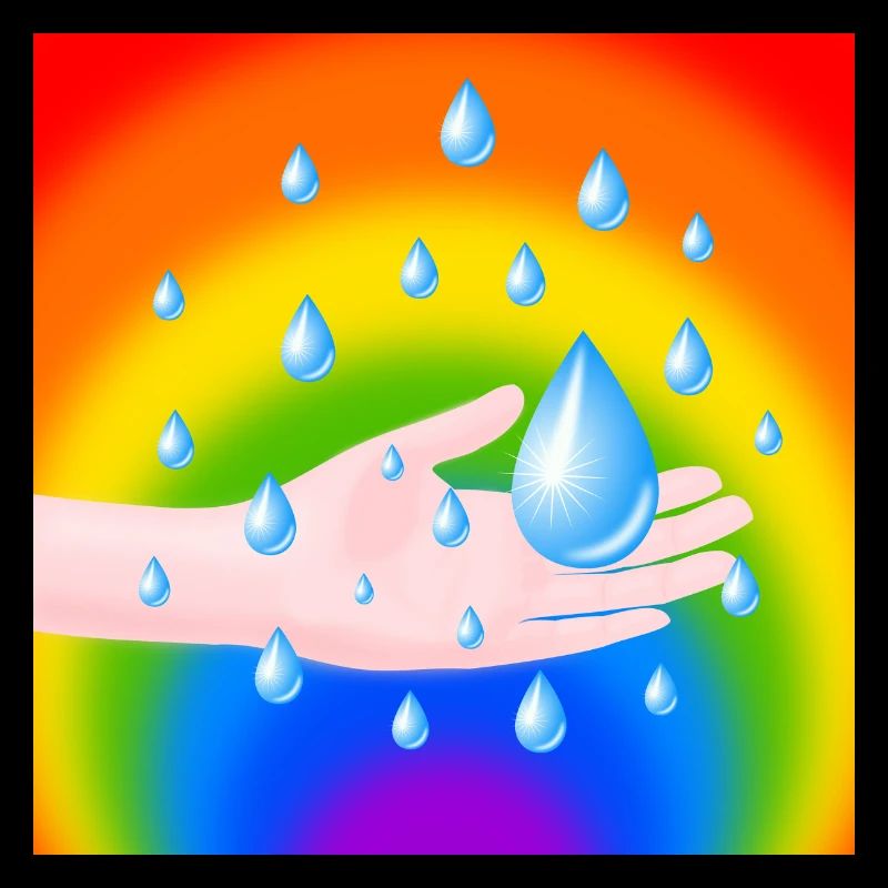 Rainbow Rain Drop and a Hand