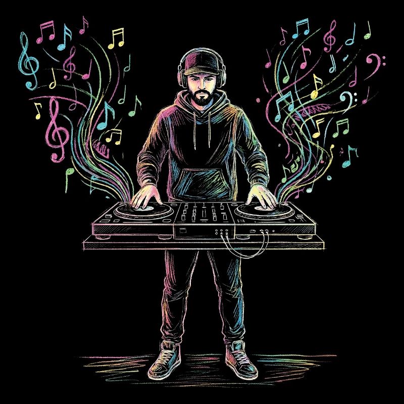 Dj Men Playing Music Mixer Instrument Drawing