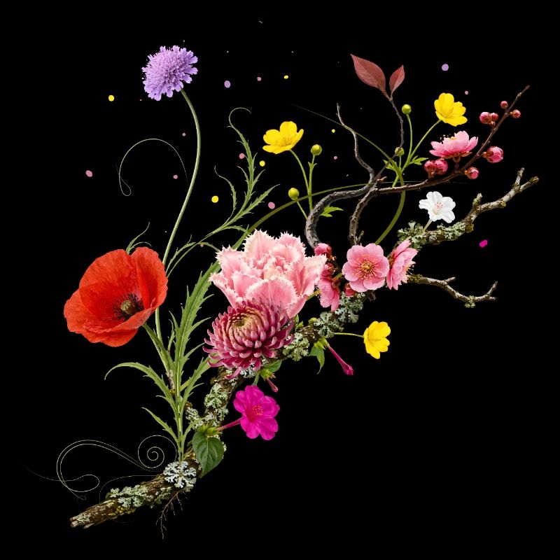 Fleurs sauvages colorées sur la nature Conception de fleurs de branche