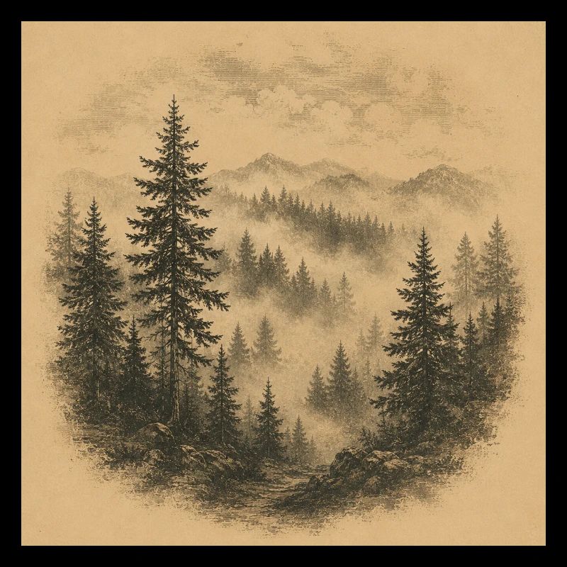 Sepia Forest Mist Landscape