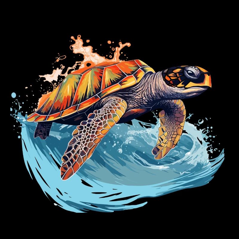 Wild sea turtle in wave