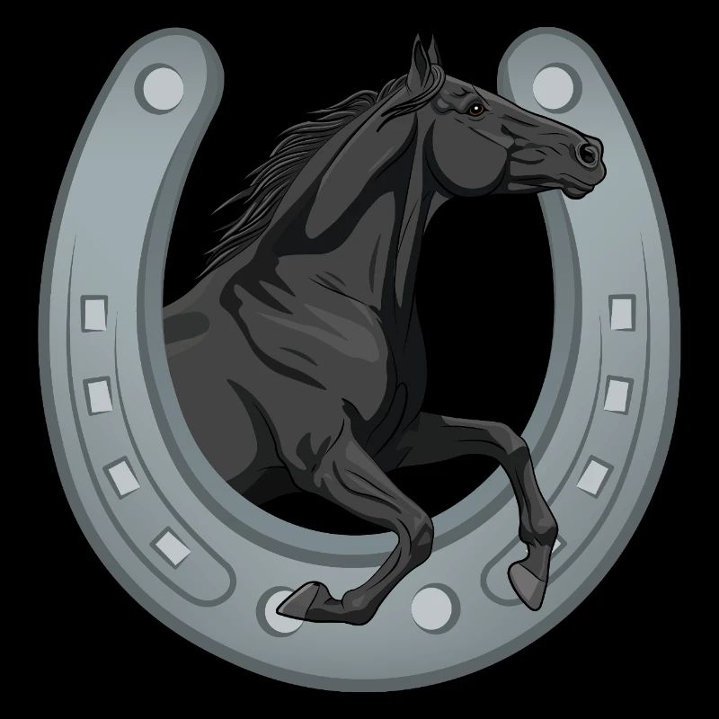 A galloping black Abaga horse that goes through a shoe