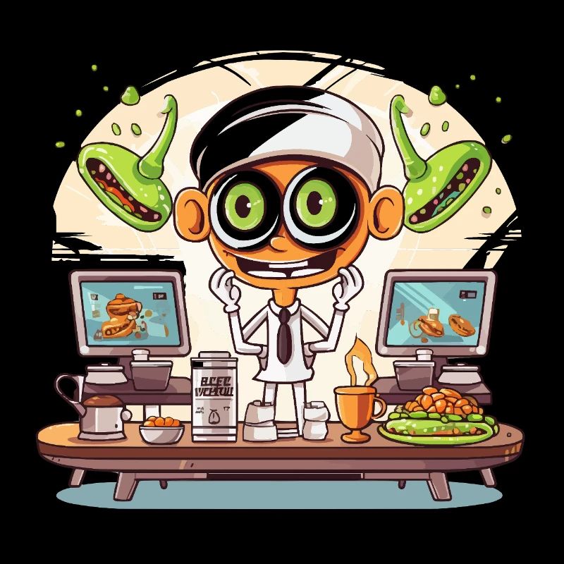 Cuisinier spatial dans le laboratoire avec des extraterrestres