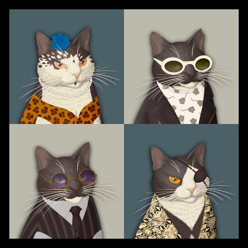 Rebel Chic Tuxedo Cat Quartet