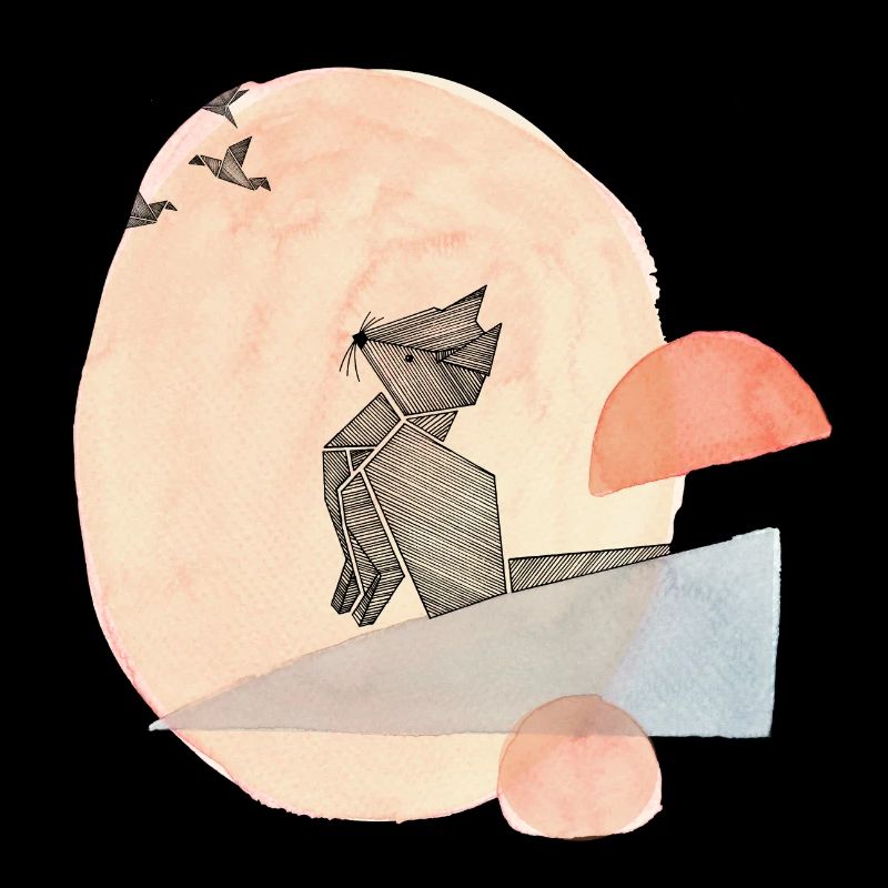 Illustration de l’origami du chat et des oiseaux